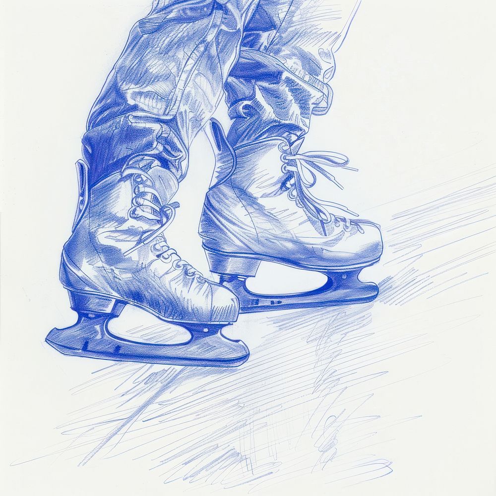 Ice skating illustrated drawing sketch.