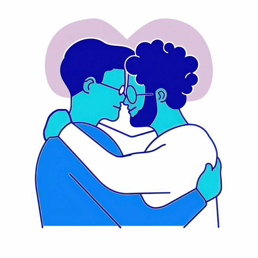LGBTQ couple illustrated hugging drawing.