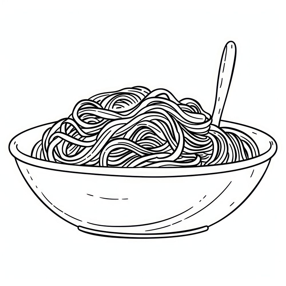 Pasta on dish illustrated cutlery drawing.