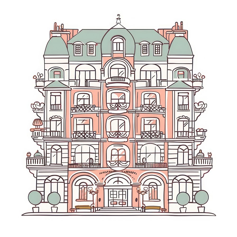 Hotel scene architecture illustrated building.