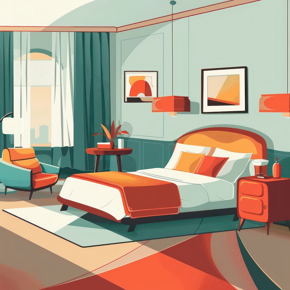 Hotel interior furniture painting bedroom.