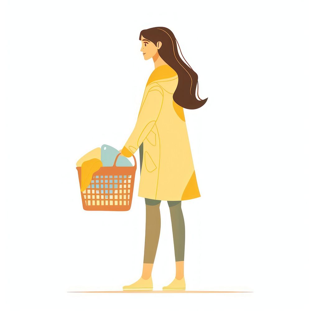 Woman holding laundry basket clothing apparel person.