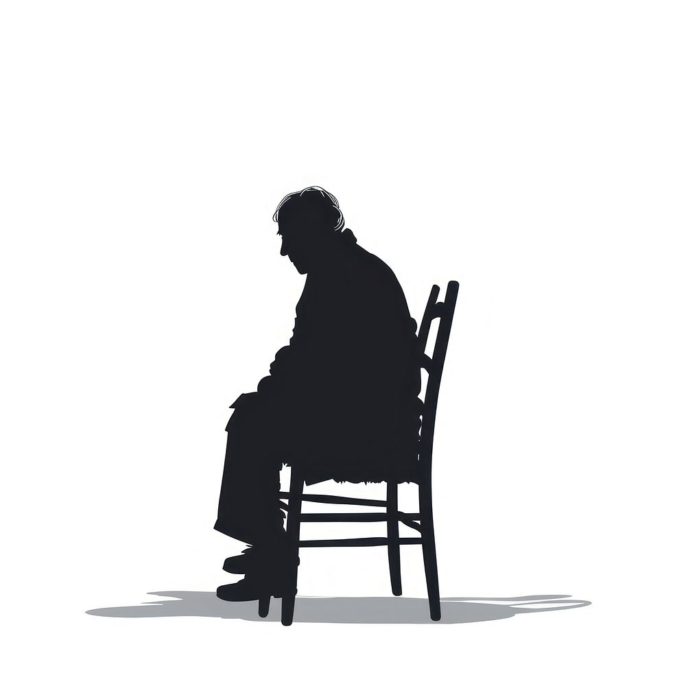 One elderly on chair silhouette furniture sitting.