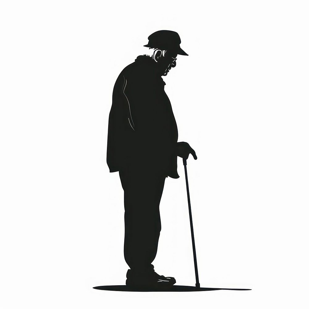One elderly people silhouette clothing footwear.
