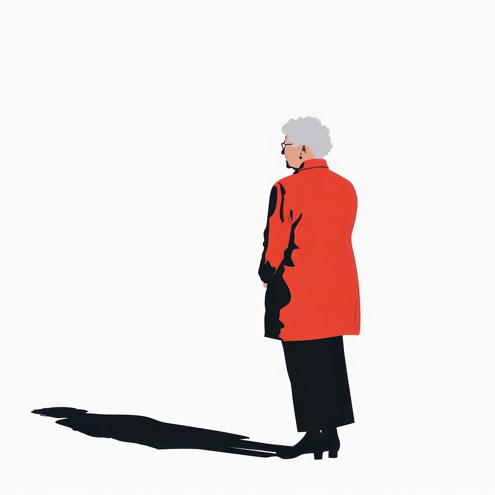 One elderly woman silhouette clothing standing.