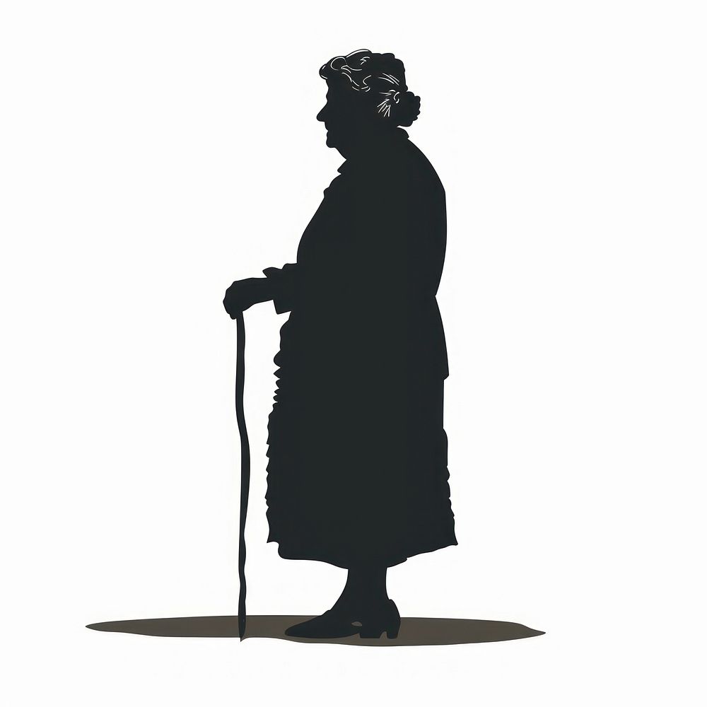 One elderly woman silhouette clothing overcoat.