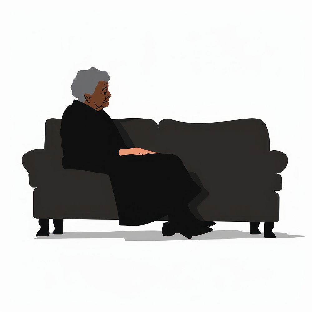 One elderly woman on sofa silhouette furniture sitting.