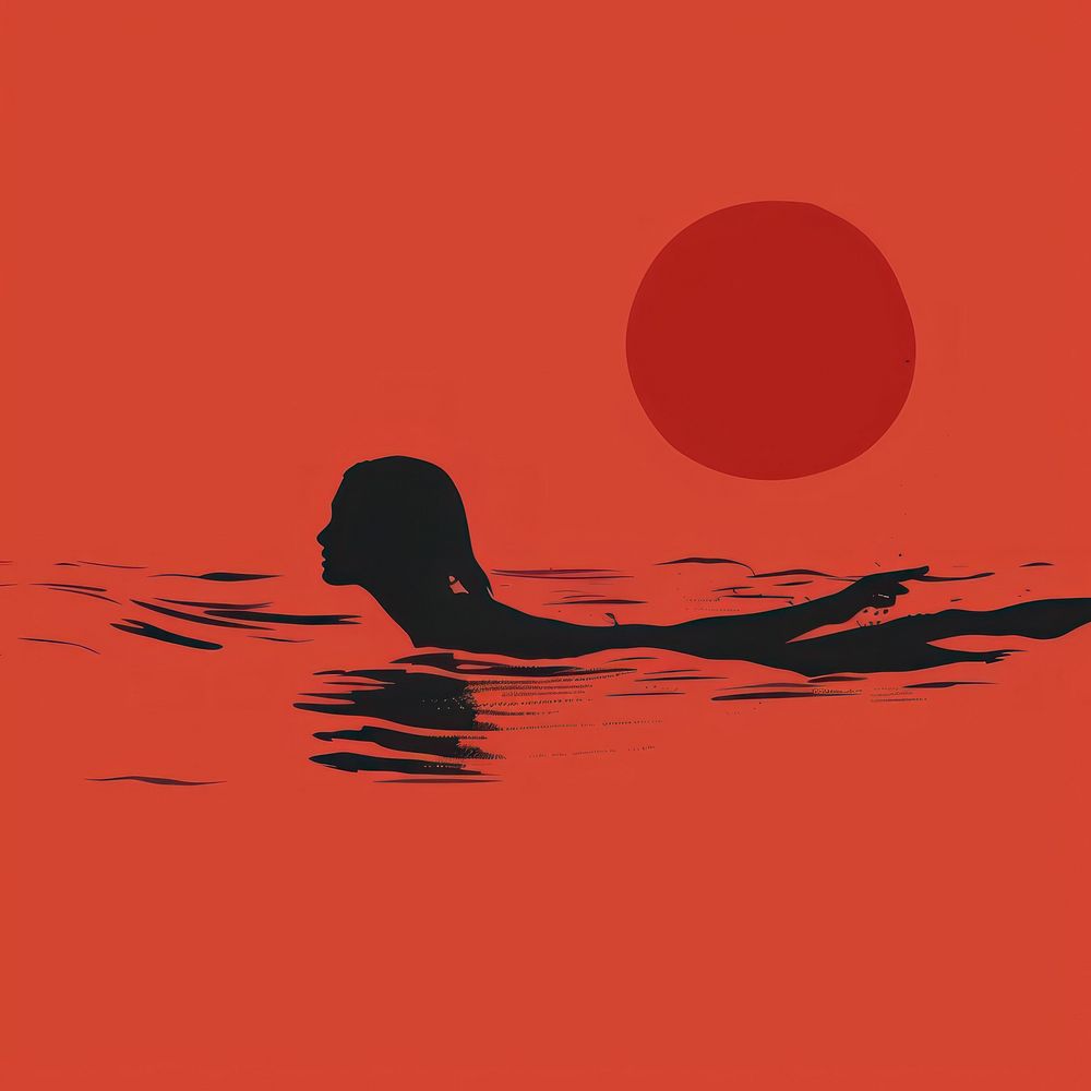 A woman swimming silhouette recreation outdoors.