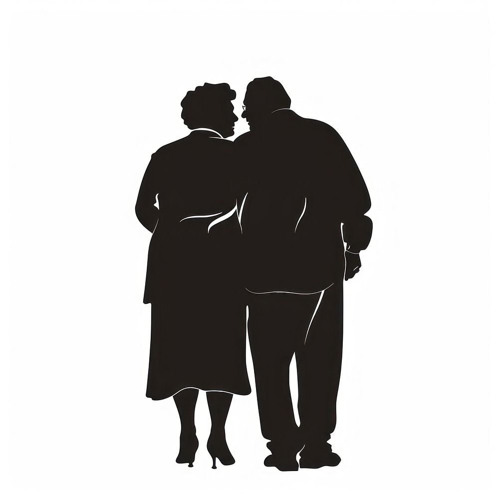Elderly couple silhouette clothing footwear.