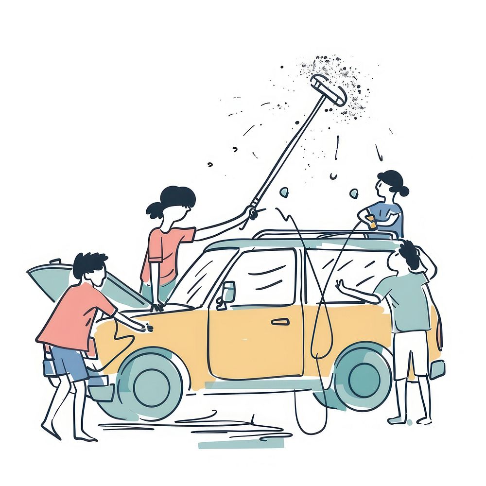 People washing car manufacturing architecture illustrated.