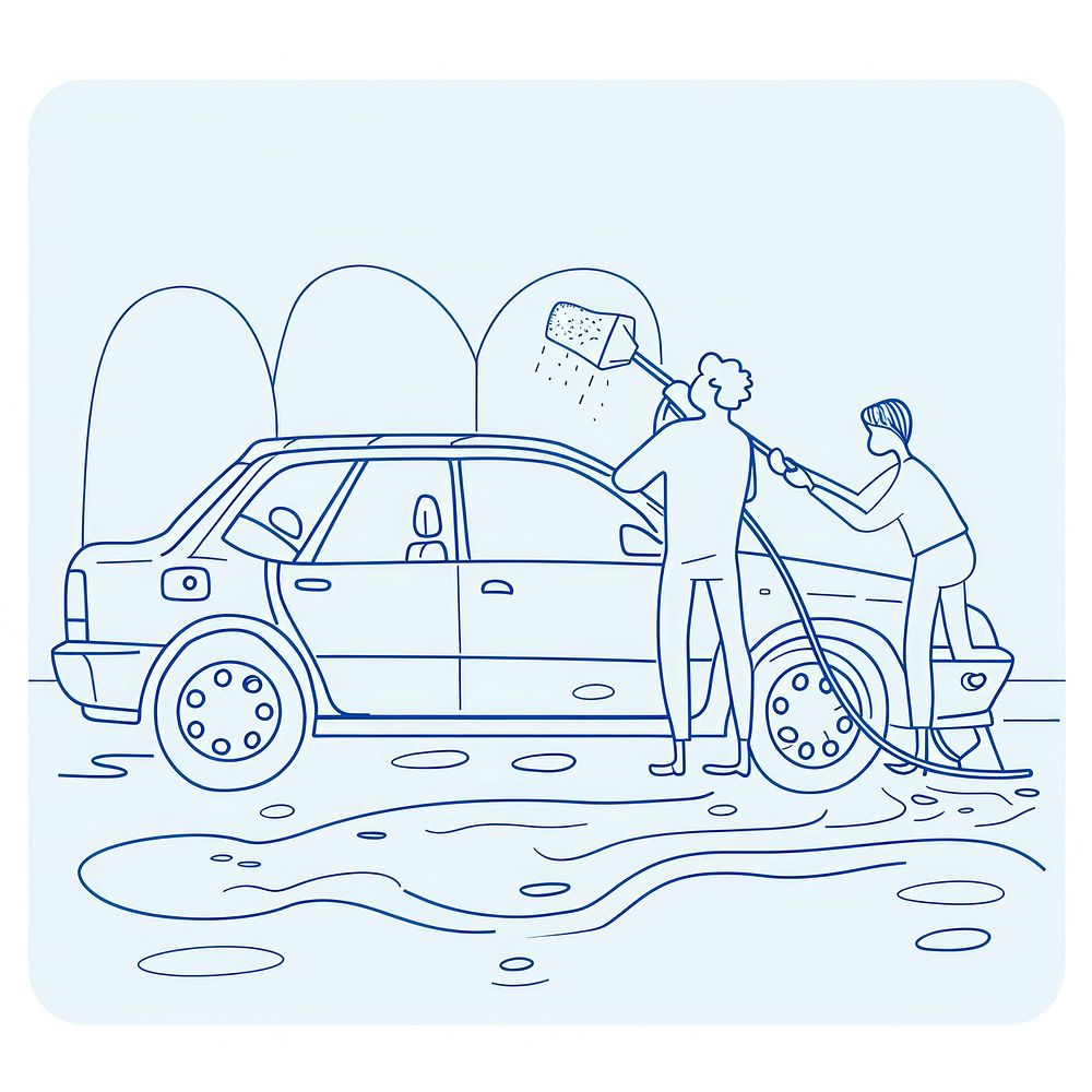 People washing car transportation architecture illustrated.