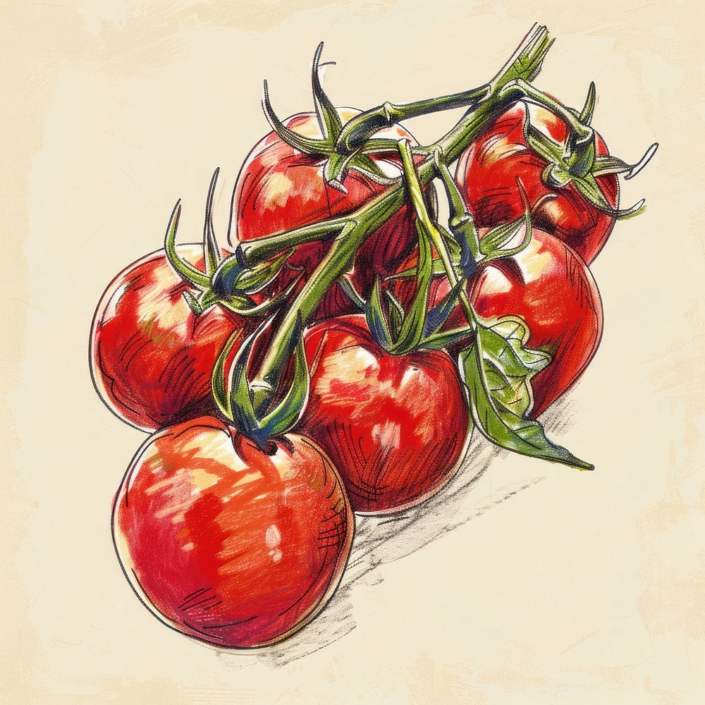 Tomatoes on vine art produce ketchup.