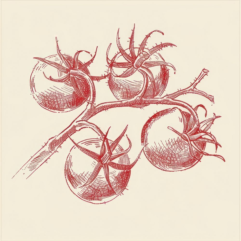 Tomatoes on vine art illustrated graphics.