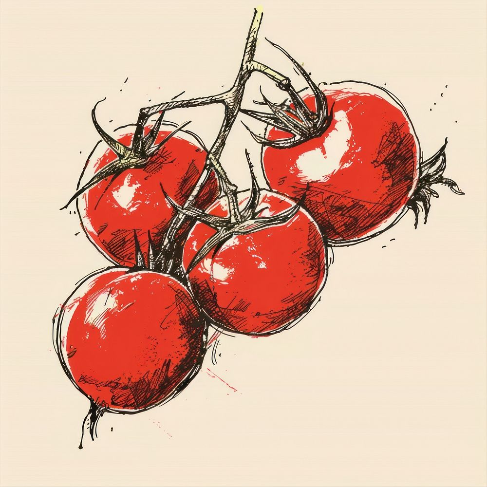 Tomatoes on vine art illustrated vegetable.