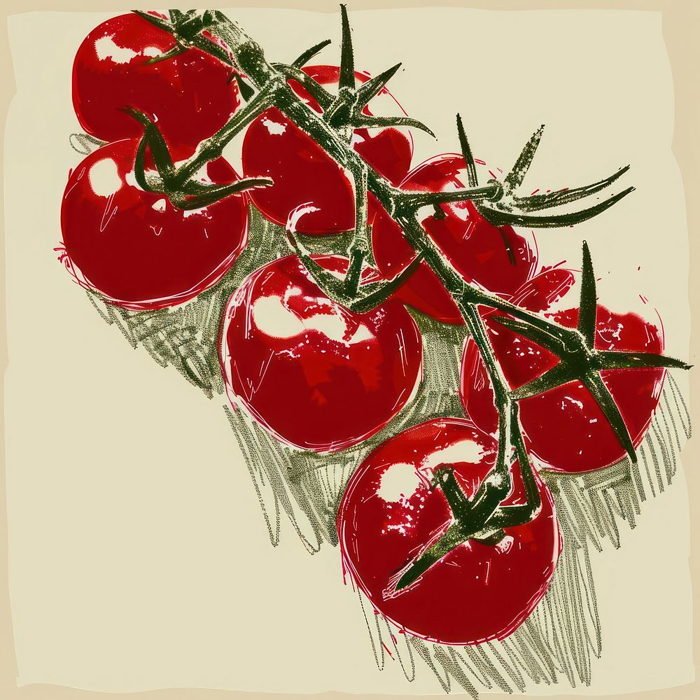 Tomatoes on vine produce ketchup cherry.