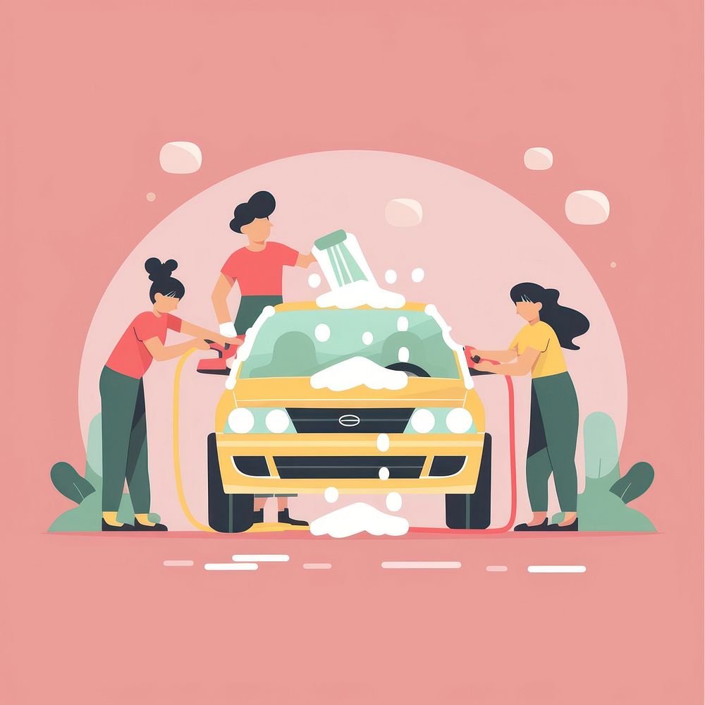 People washing car transportation automobile vehicle.