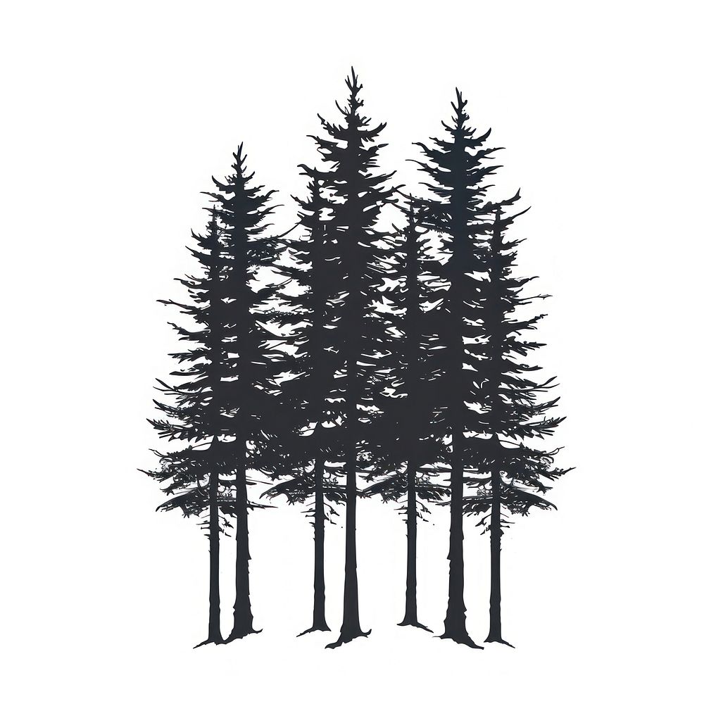 Pine trees silhouette illustrated conifer.