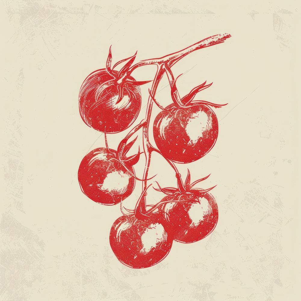 Tomatoes on vine art illustrated produce.