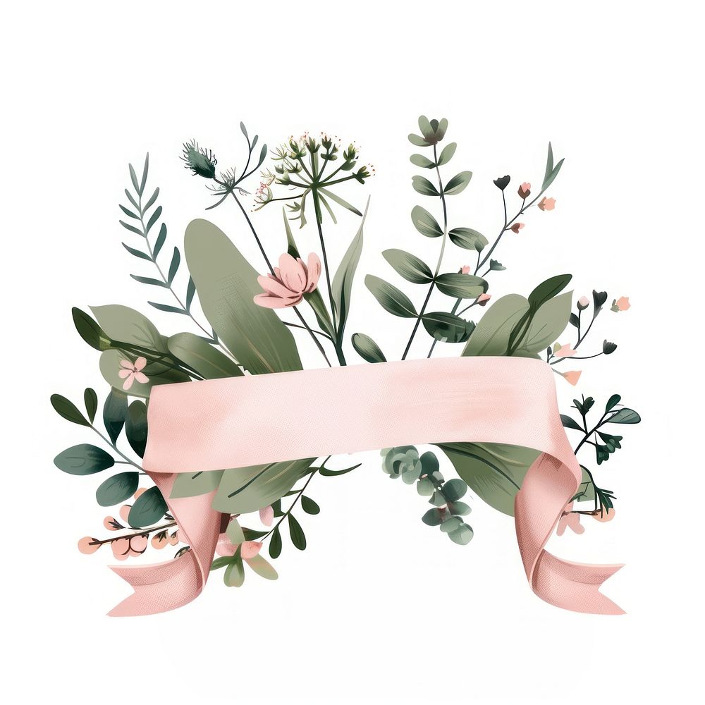 Ribbon with botanicals illustrated graphics pattern.