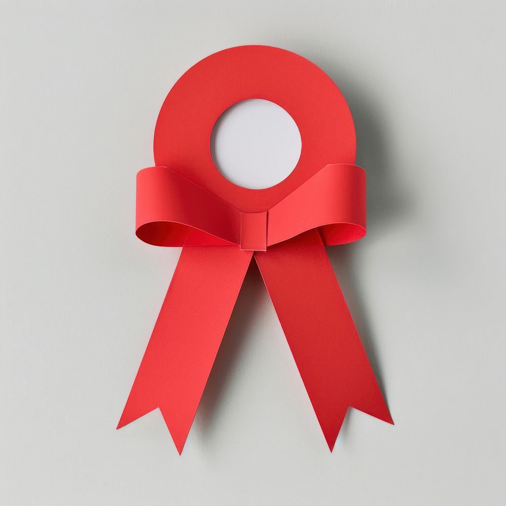 Paper red ribbon award badge icon text art accessories.