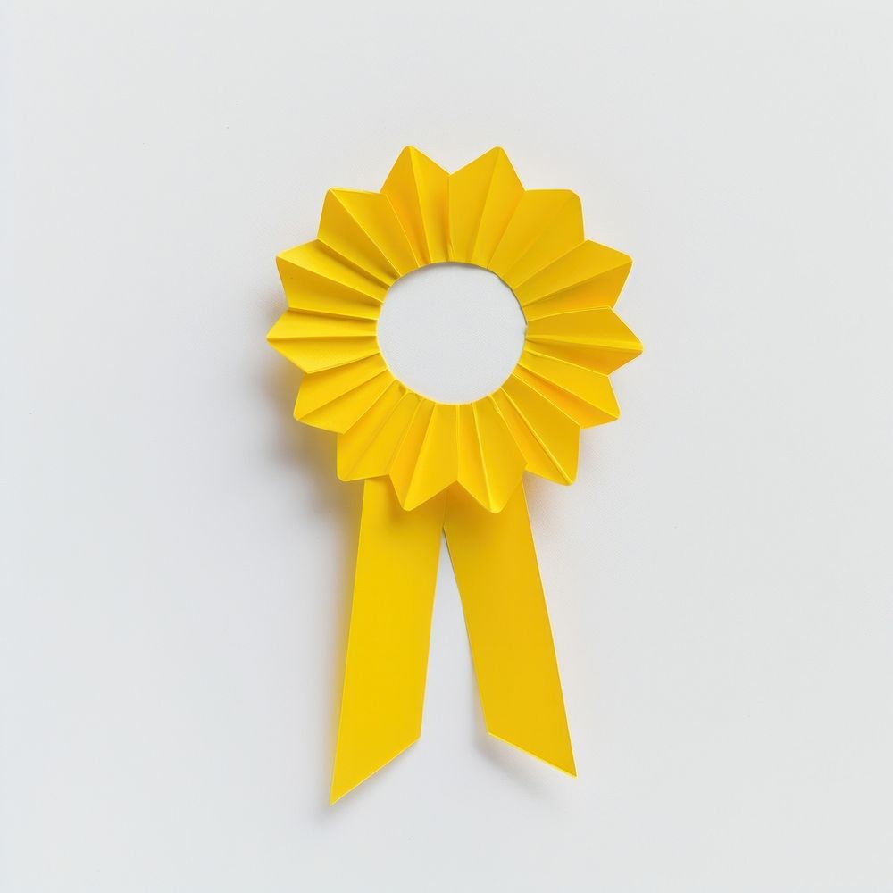 Paper yellow ribbon award badge icon art chandelier daffodil.