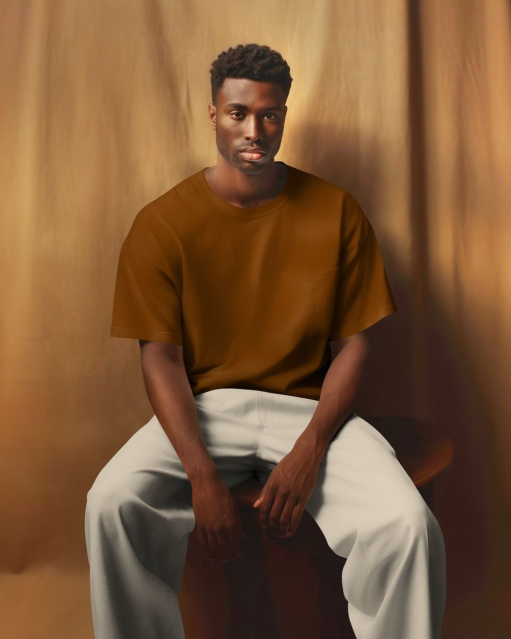 man in brown t-shirt