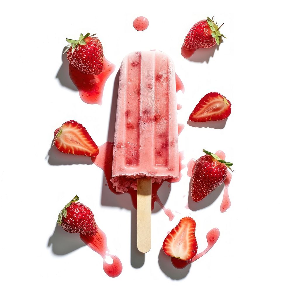 The strawberry-flavored ice cream produce dessert fruit.