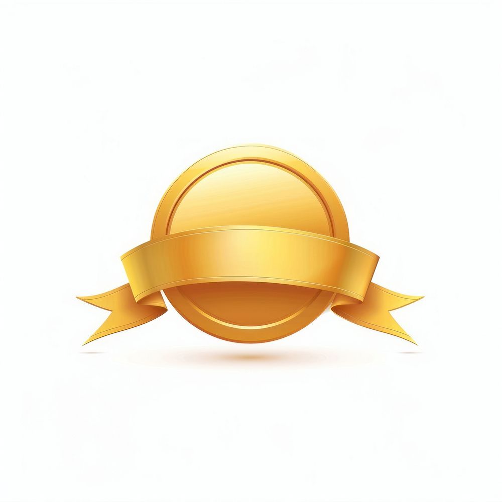 Gradient gold Ribbon award badge icon appliance symbol device.