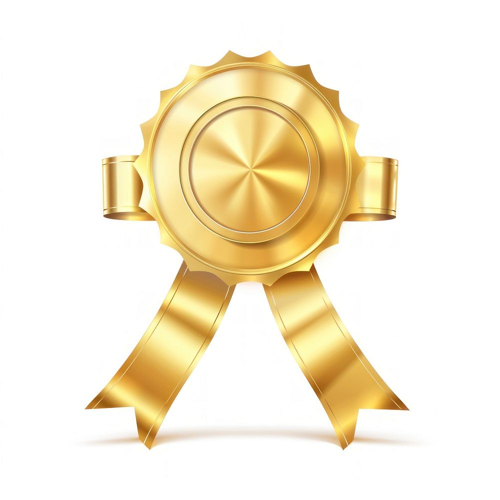 Gradient gold Ribbon award badge icon appliance symbol device.