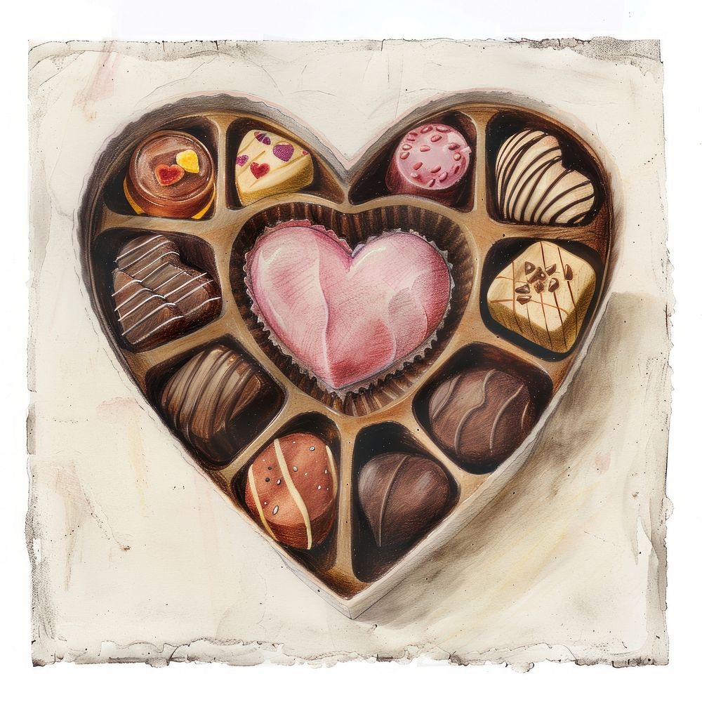 Heart shaped chocolate box confectionery dessert symbol.