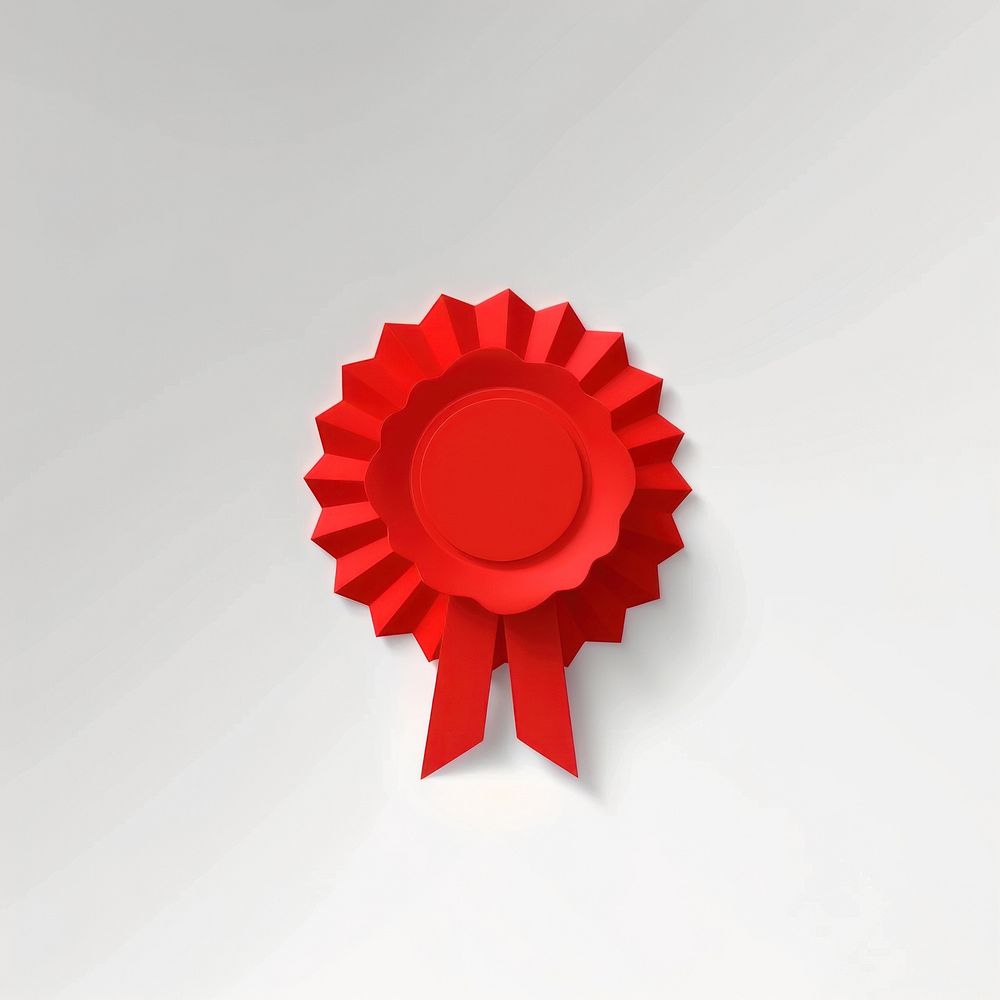 Paper red ribbon award badge icon machine logo.