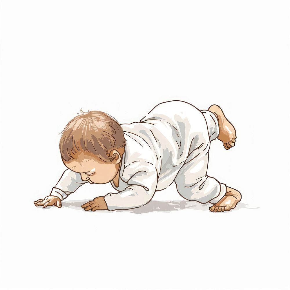 Individual baby crawling forward person human face.