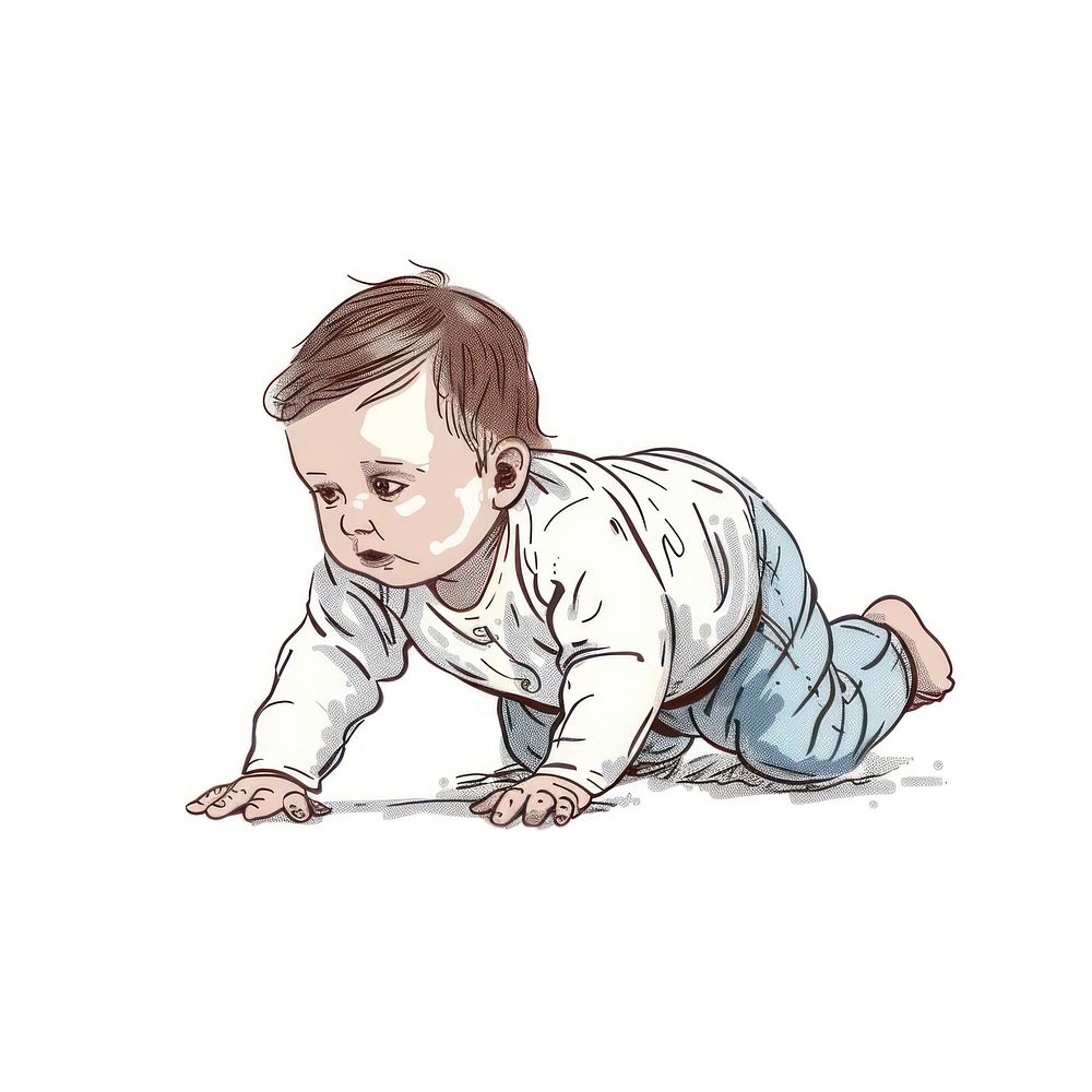 Individual baby crawling forward illustrated drawing person.