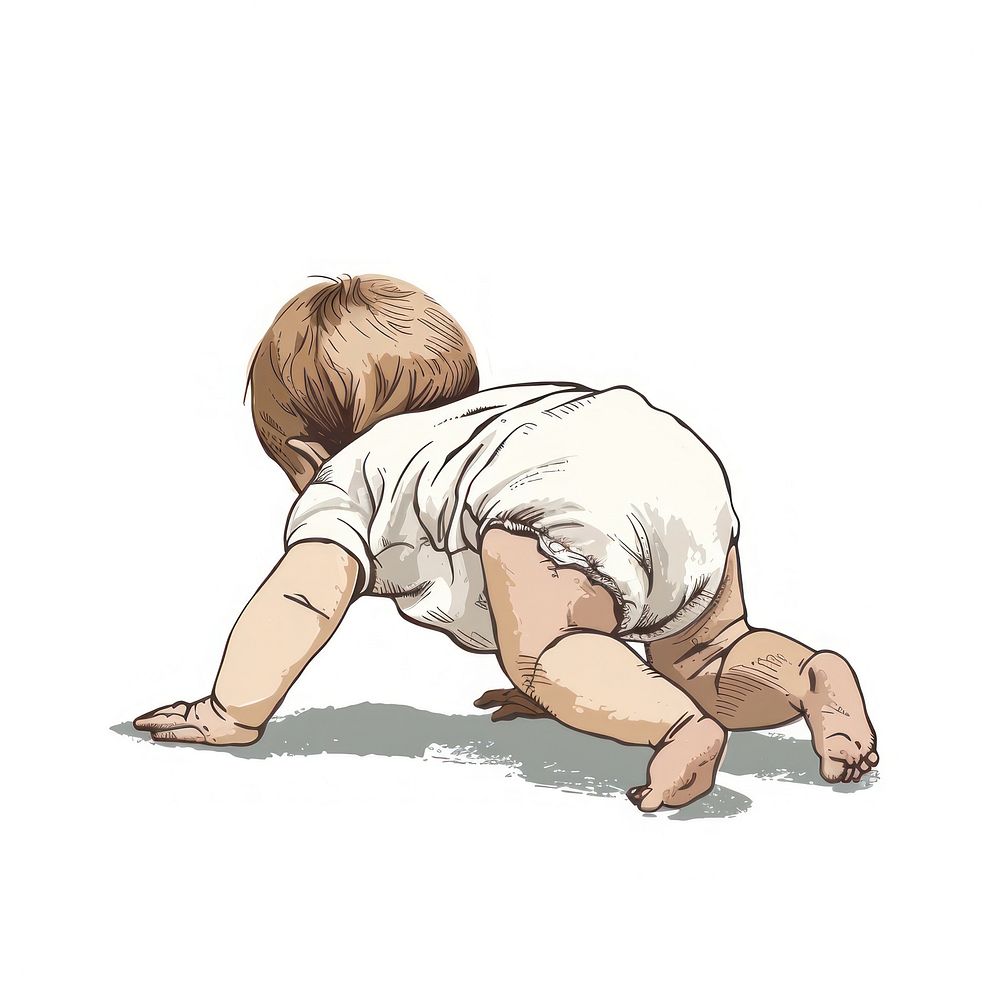 Individual baby crawling forward person human head.