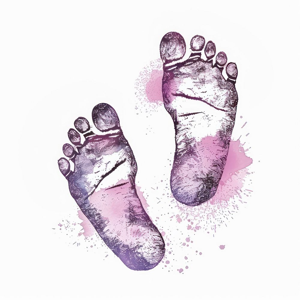 Individual baby footprints illustrated drawing purple.