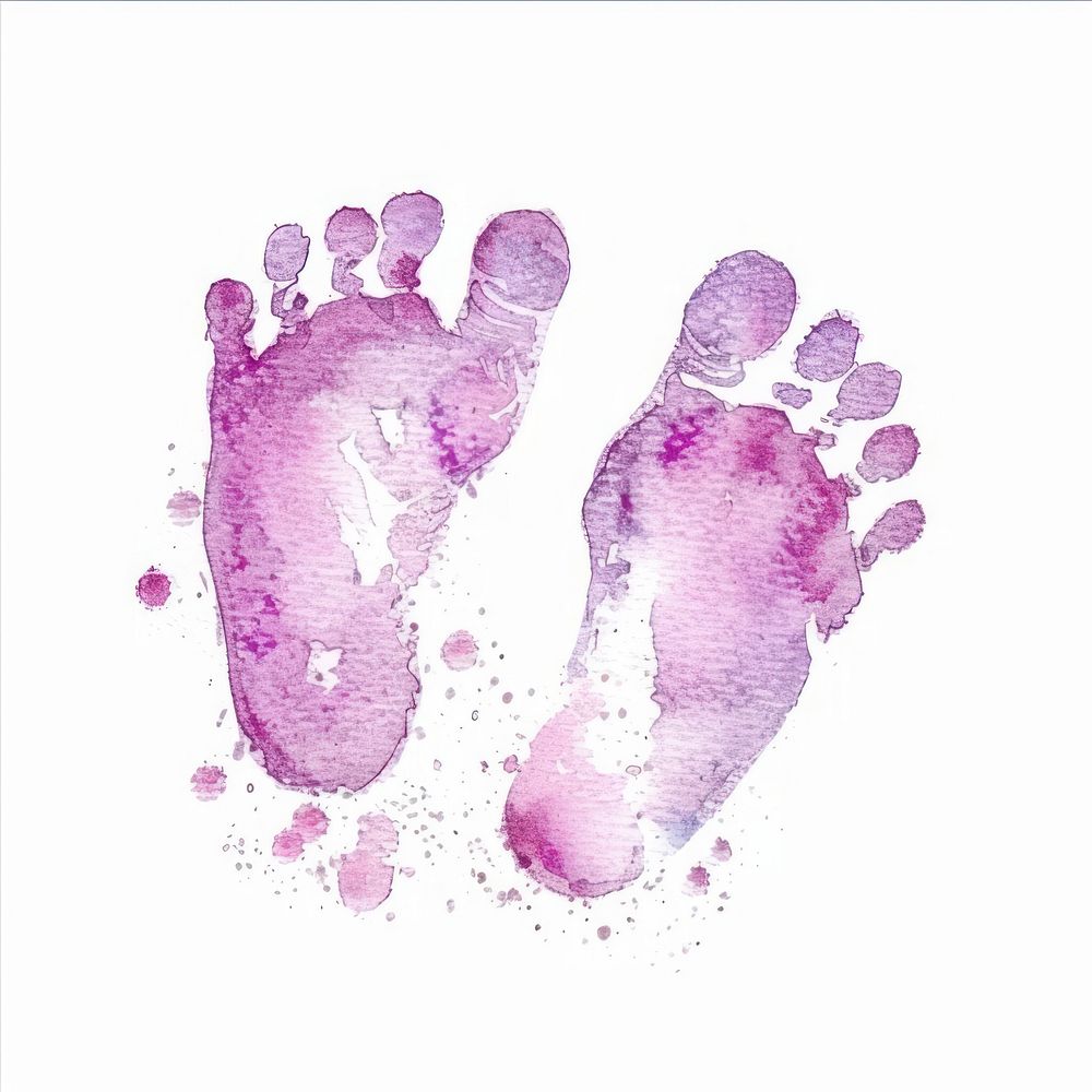 Individual baby footprints purple stain.
