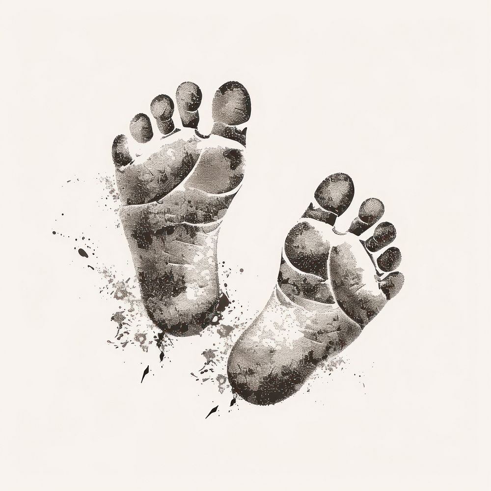 Individual baby footprints illustrated clothing footwear.