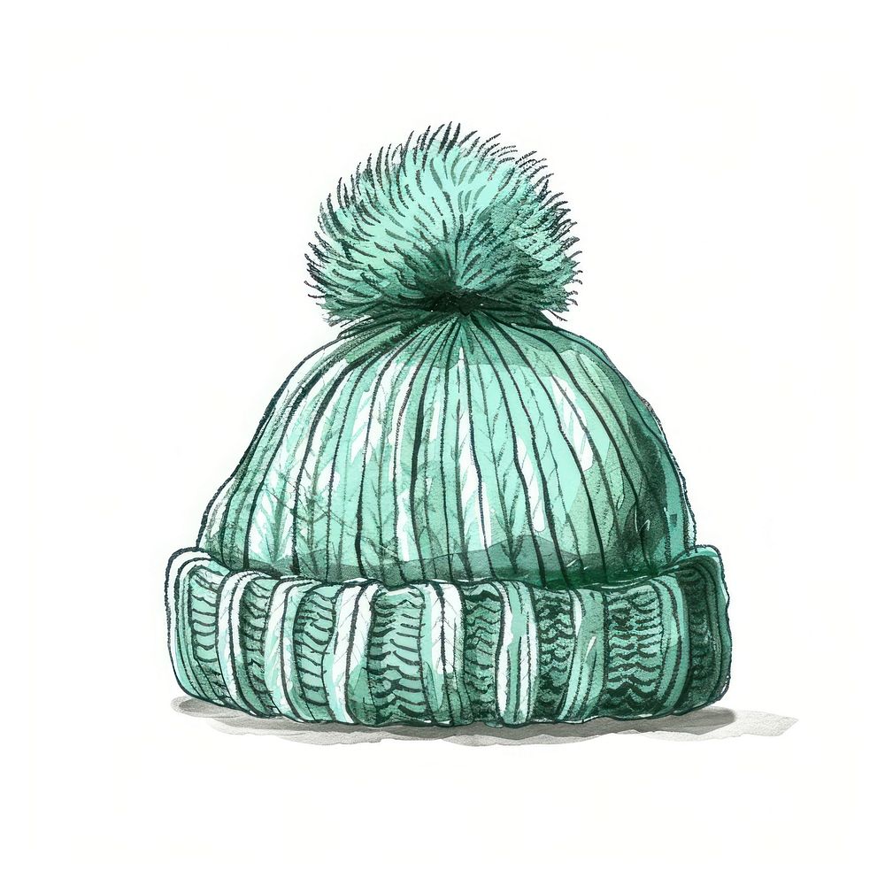 Individual green baby wool hat illustrated clothing apparel.
