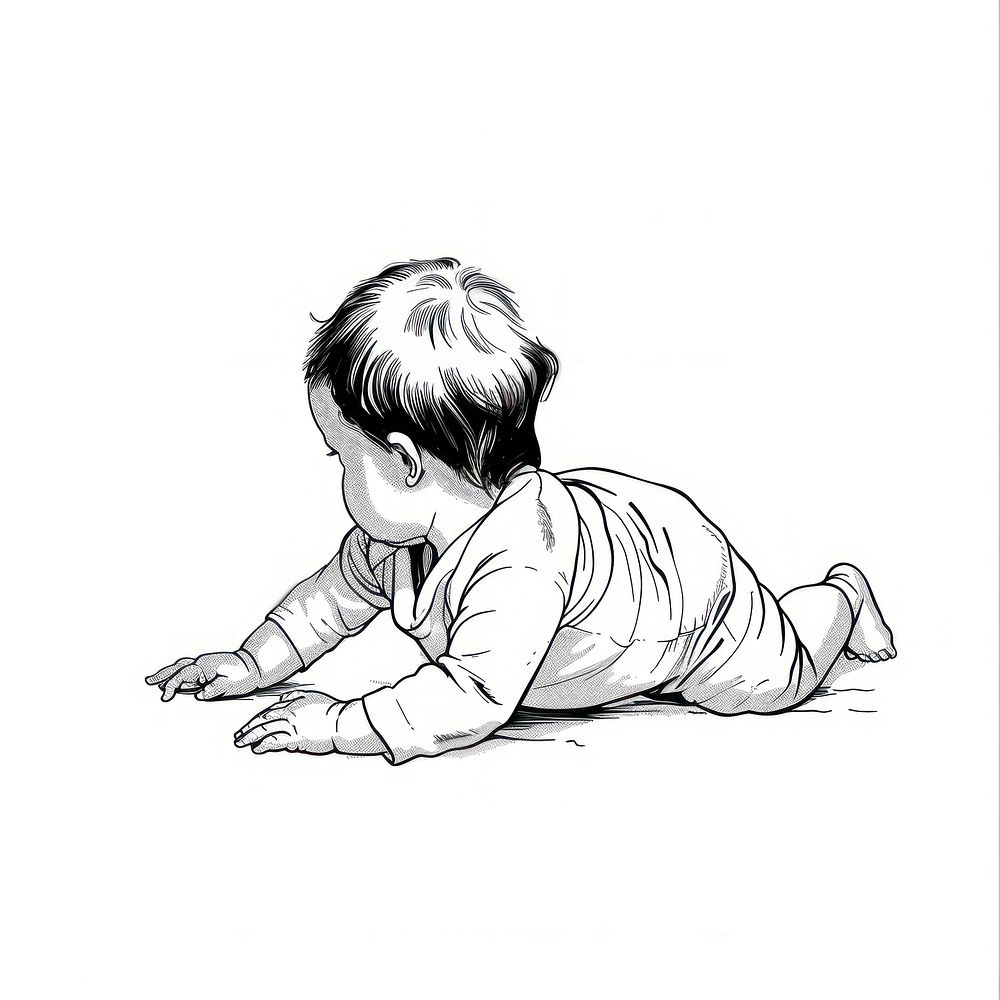 Individual newborn baby crawling illustrated drawing person.