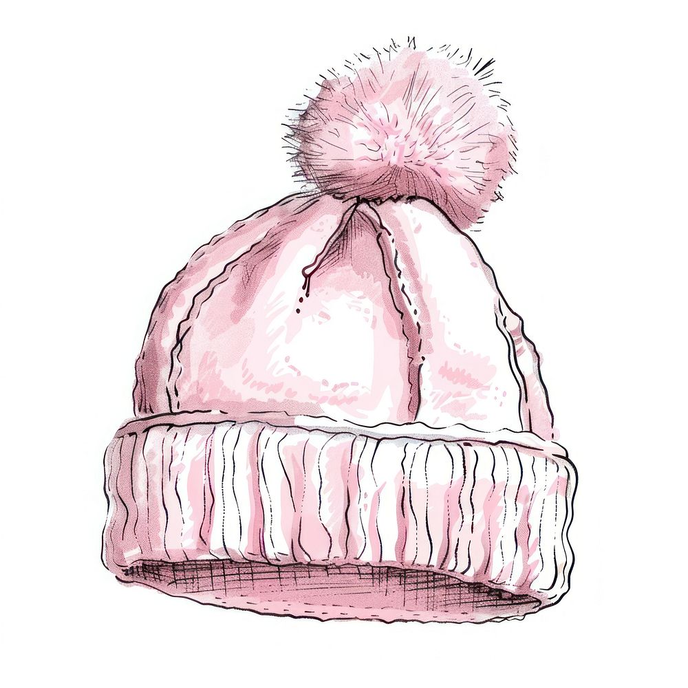 Individual pink baby wool hat illustrated furniture clothing.