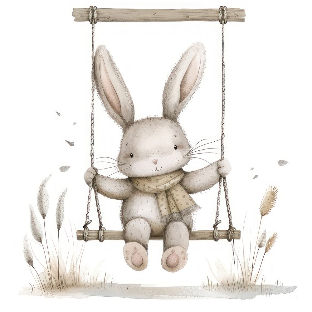 Rabbit sitting on swing rabbit rat illustrated.