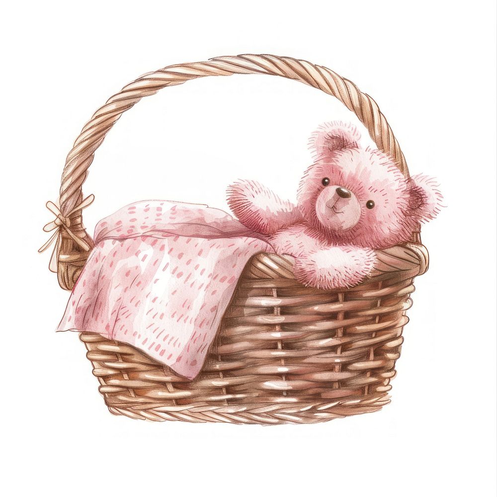 Basket of pink teddy bear basket toy.