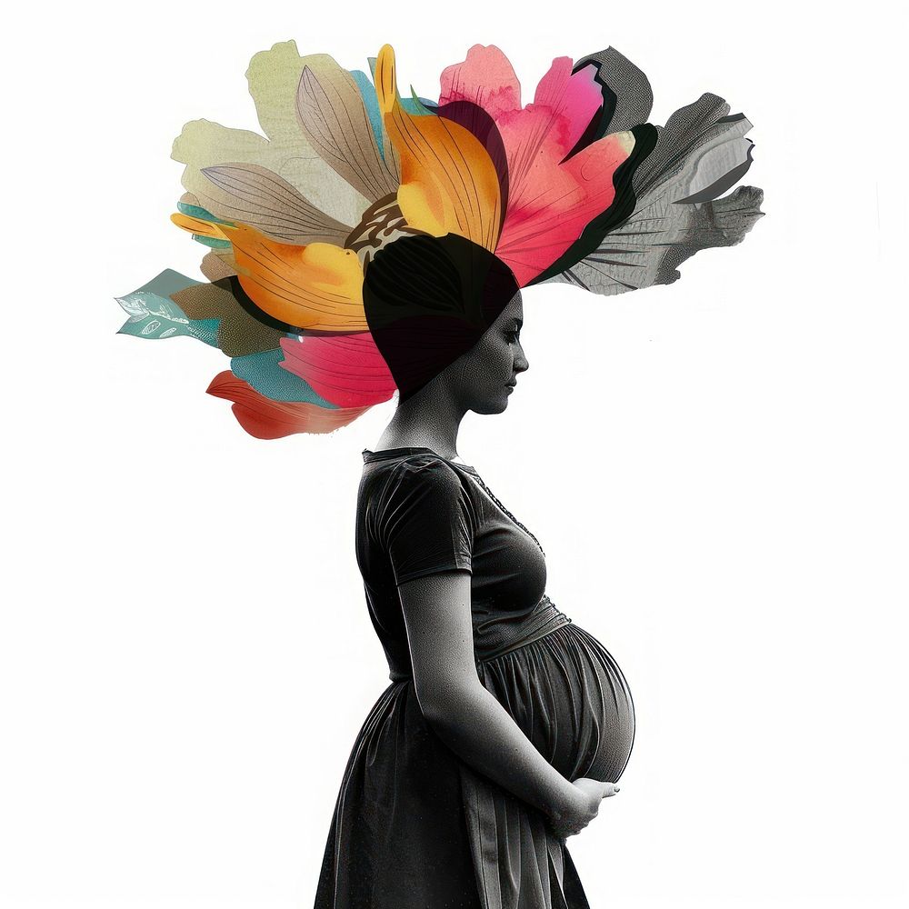 Paper collage pregnant shape flower photo art.