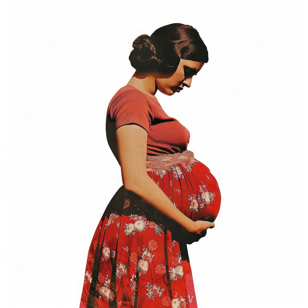 Woman pregnant shape collage cutouts recreation clothing apparel.