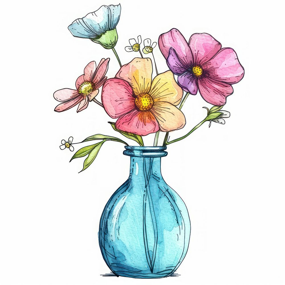 Flower in vase sketch illustrated graphics.