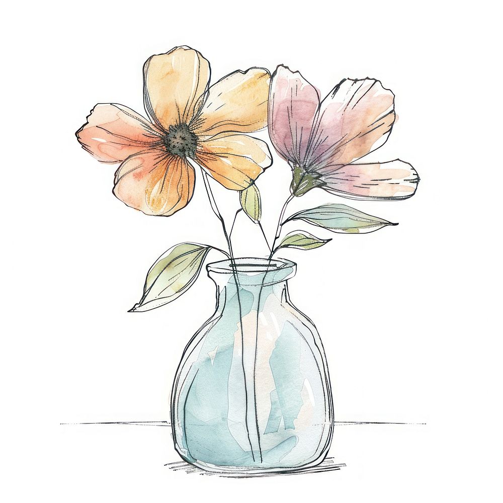 Flower in vase sketch illustrated painting.