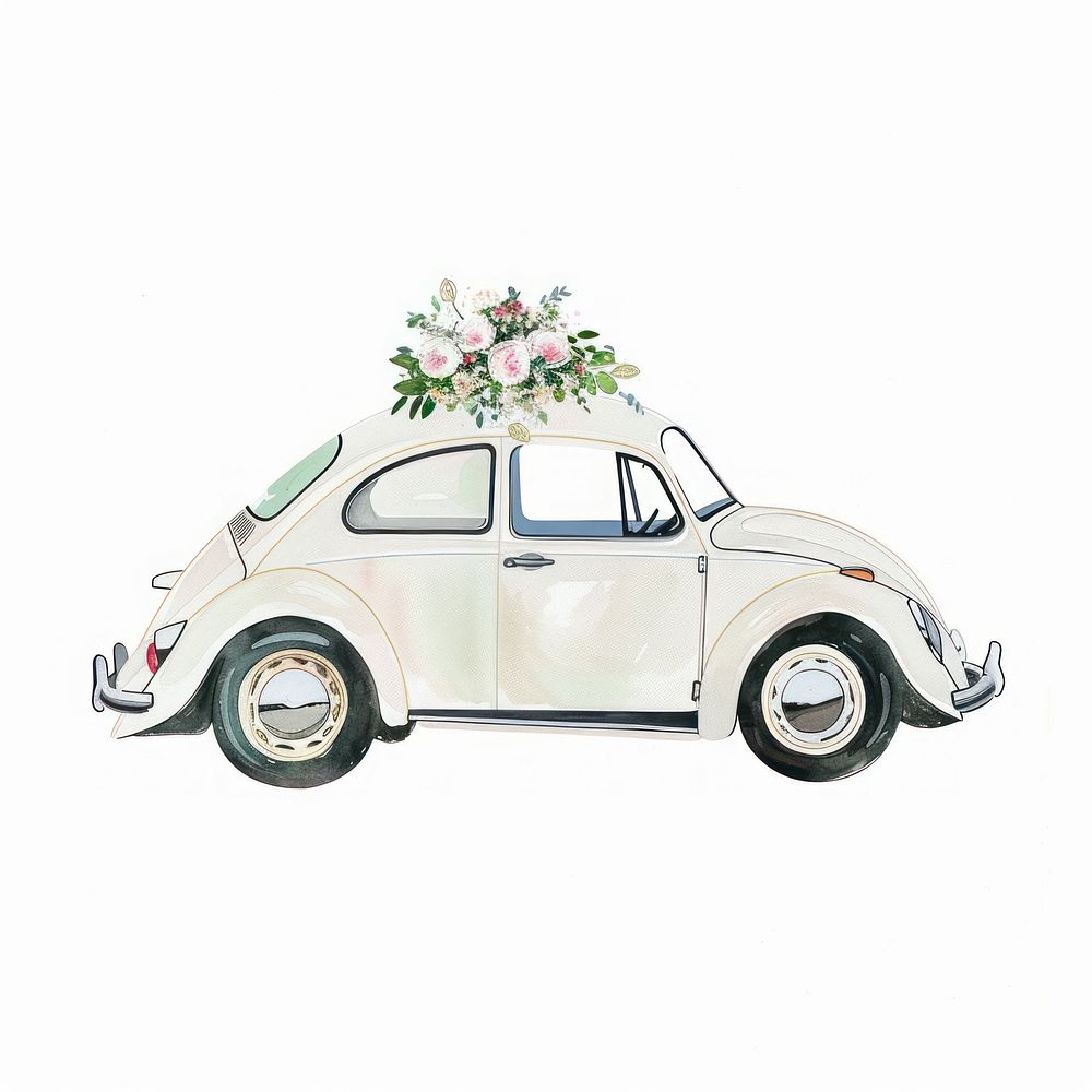 White wedding car flower transportation automobile.