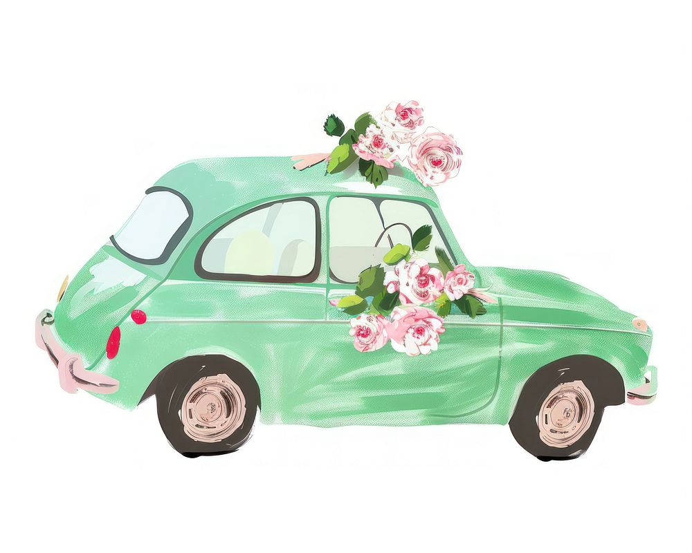 Mint wedding car flower transportation automobile.