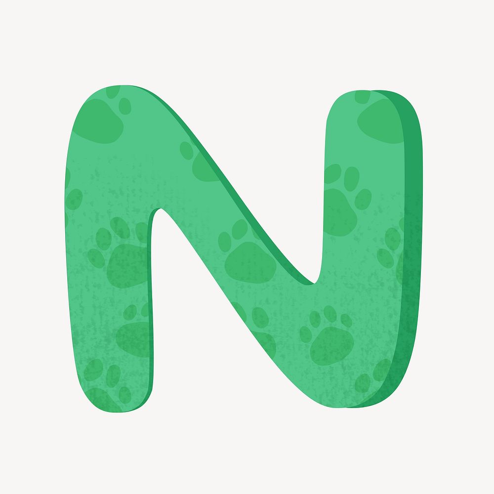 Cute letter N in green alphabet illustration