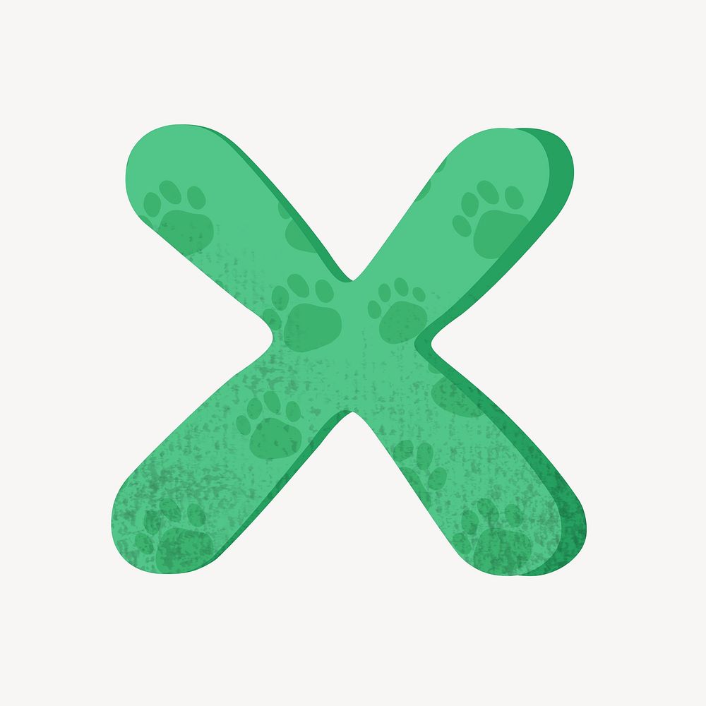 Cute letter X in green alphabet illustration